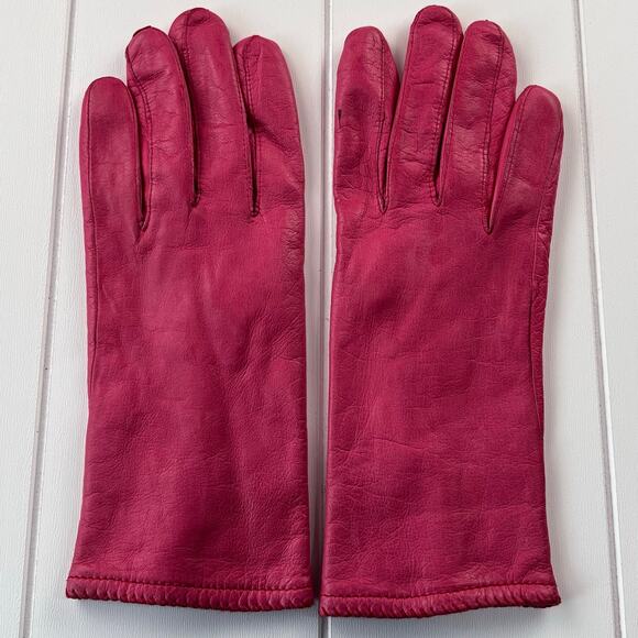 Vintage Grandoe Pink Leather Gloves women's size 8 Acrylic Lined - Picture 3 of 5